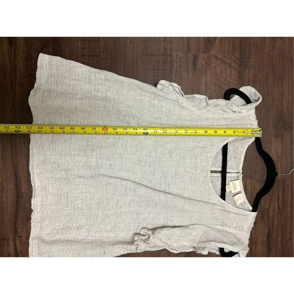 Catherine Malandrino 100% Linen Stripe Ruffle White Stripe Blouse, Sz Large + - Picture 2 of 8